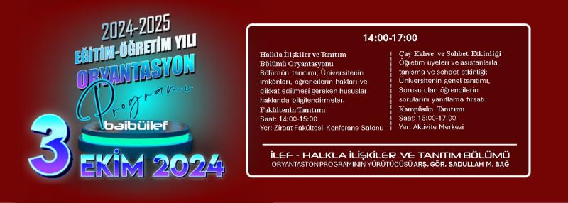 Radyo Televizyon ve Sinema Bölümü Oryantasyon Programı 2 Ekim 2024 İletişim BAİBÜ Fakültesi konferans salonunda!